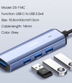 Hub USB-C a USB 3.0 à 4 ports, adaptateur multi-hub d'extension pour ordinateur portable et téléphone mobile